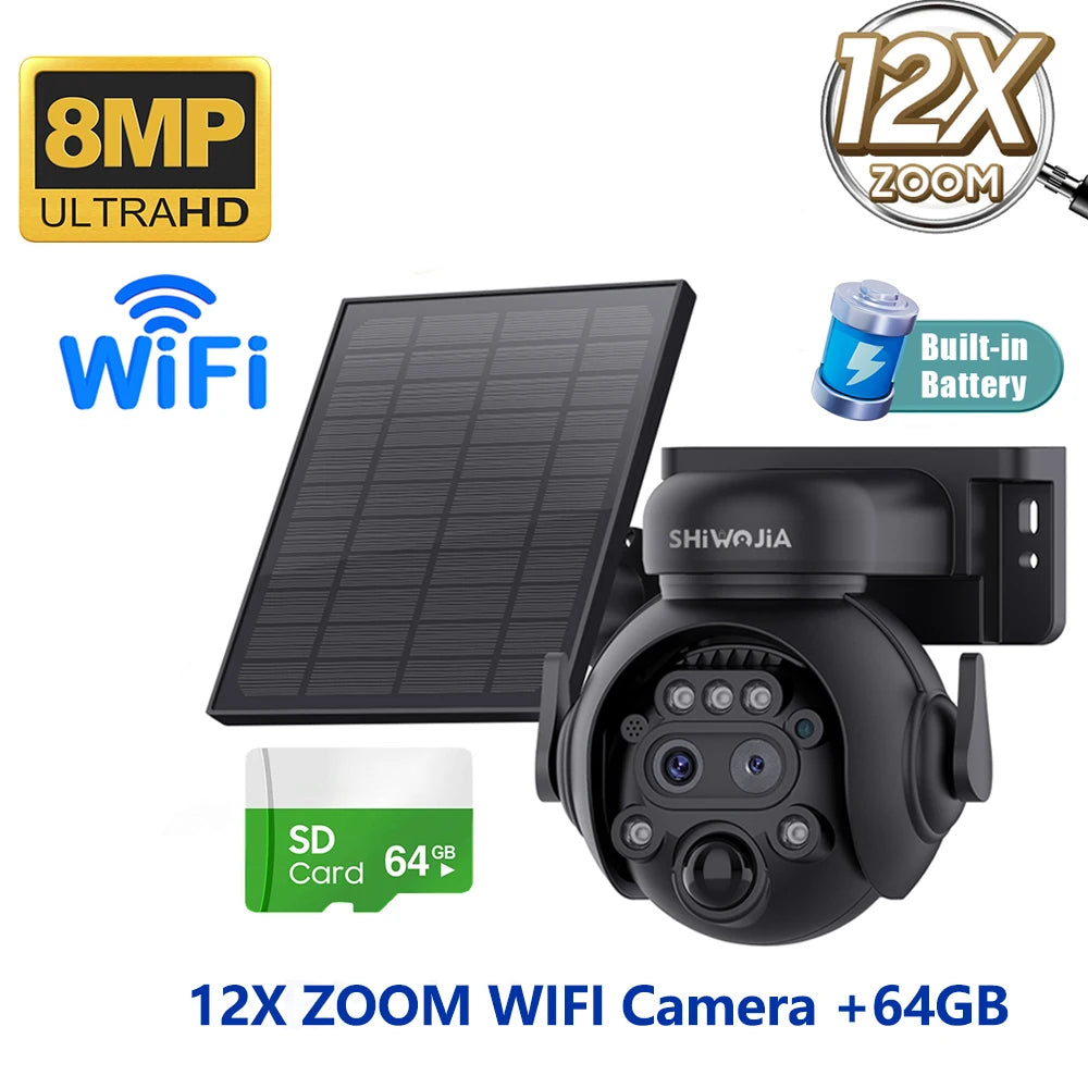 Caméra Solaire Extérieure 8MP 4K Double Objectif Zoom 12x 4G Wi-Fi PIR IP65 – CLEVI Paris