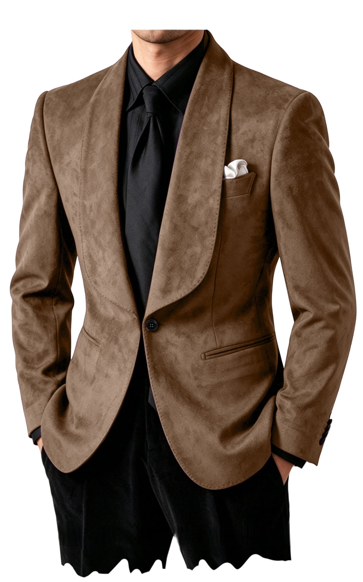 Blazer homme effet suédé 1 bouton à col châle – CLEVI Paris
