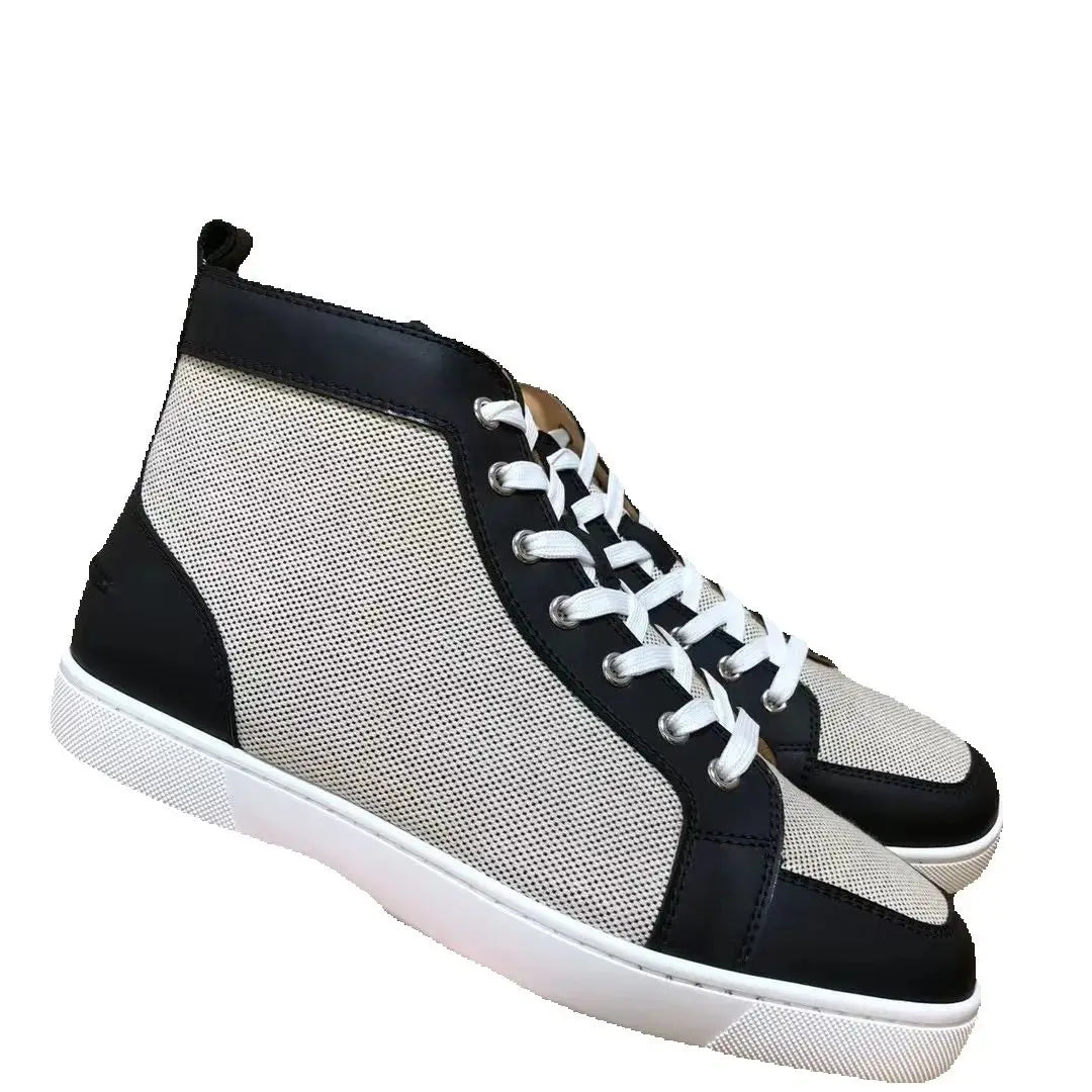Sneakers Montantes Cuir Véritable Gris Noir Blanc Homme – Semelle Rouge, Lacets, Tailles 35-48 – CLEVI Paris