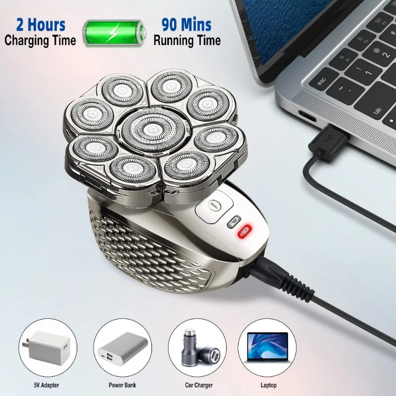 Rasoir Tête Chauve 4D MLG 9 Lames Flottantes 6-en-1 Rechargeable IPX5 Homme – CLEVI Paris