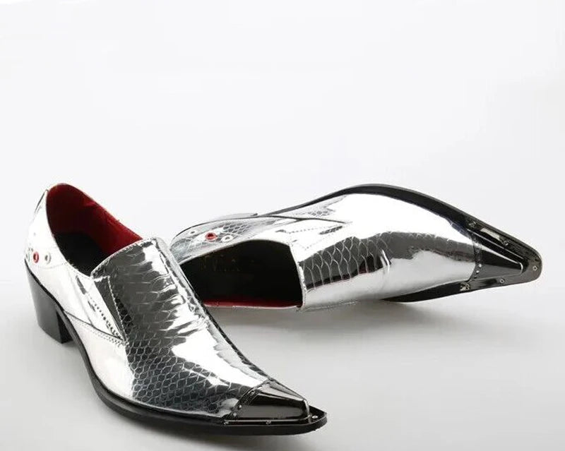 Oxford Homme Cuir Vache Bout Pointu Imprimé Serpent Slip-On Plateforme Rehaussant EU 36-49 – CLEVI Paris