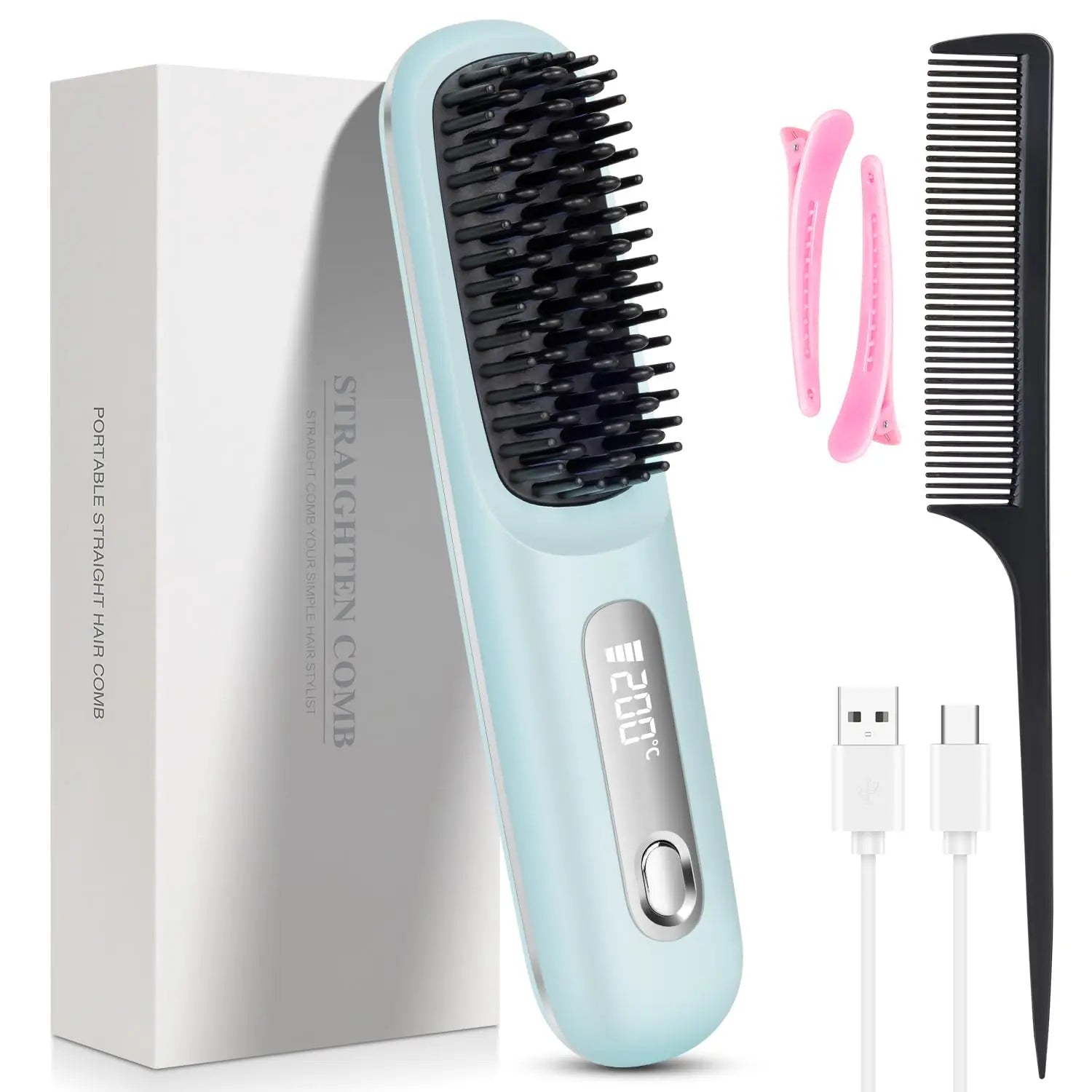 Brosse Lissante Sans Fil Céramique Ionique LED 160-200°C USB-C — CLEVI Paris
