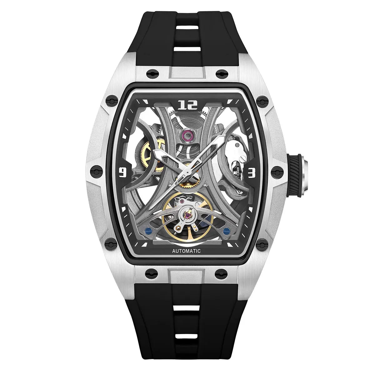 MEGIR Montre Automatique Homme Squelette Transparent Tonneau Acier Silicone Sport – CLEVI Paris