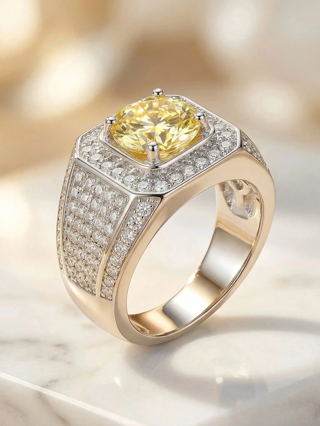 Bague Homme Moissanite Jaune 2CT Argent 925 Or – CLEVI Paris