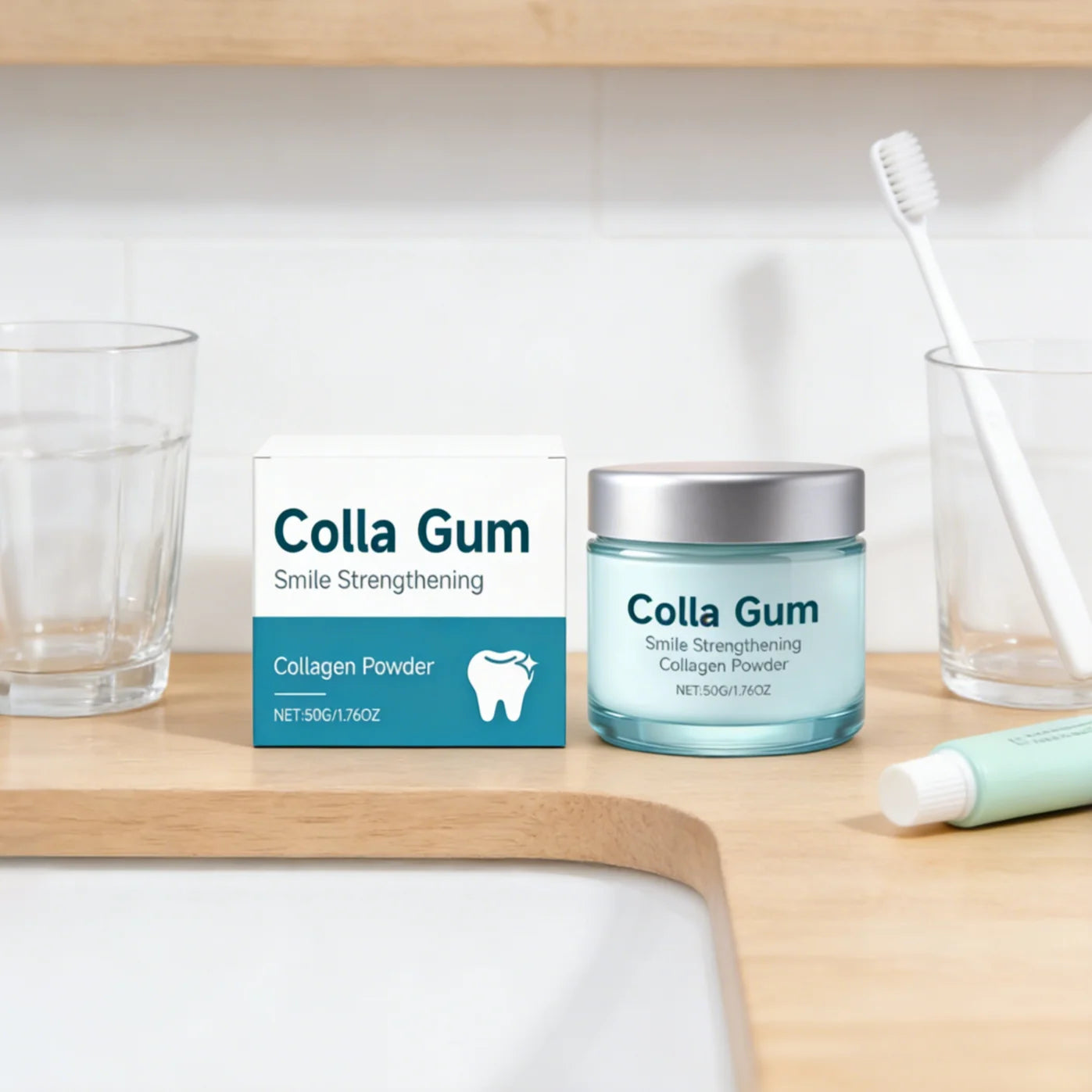 Poudre Dentaire au Collagène – Blanchiment, Soin des Gencives & Haleine Fraîche 50g