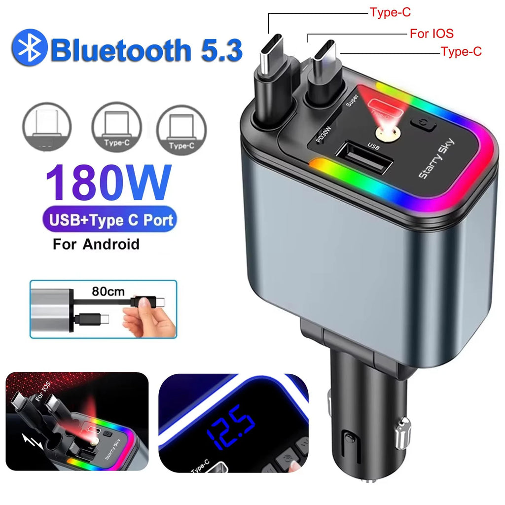 Émetteur FM Voiture 180W – Charge Rapide PD QC3.0 Bluetooth 5.3 Mains Libres Lecteur USB/TF Affichage Tension – CLEVI Paris