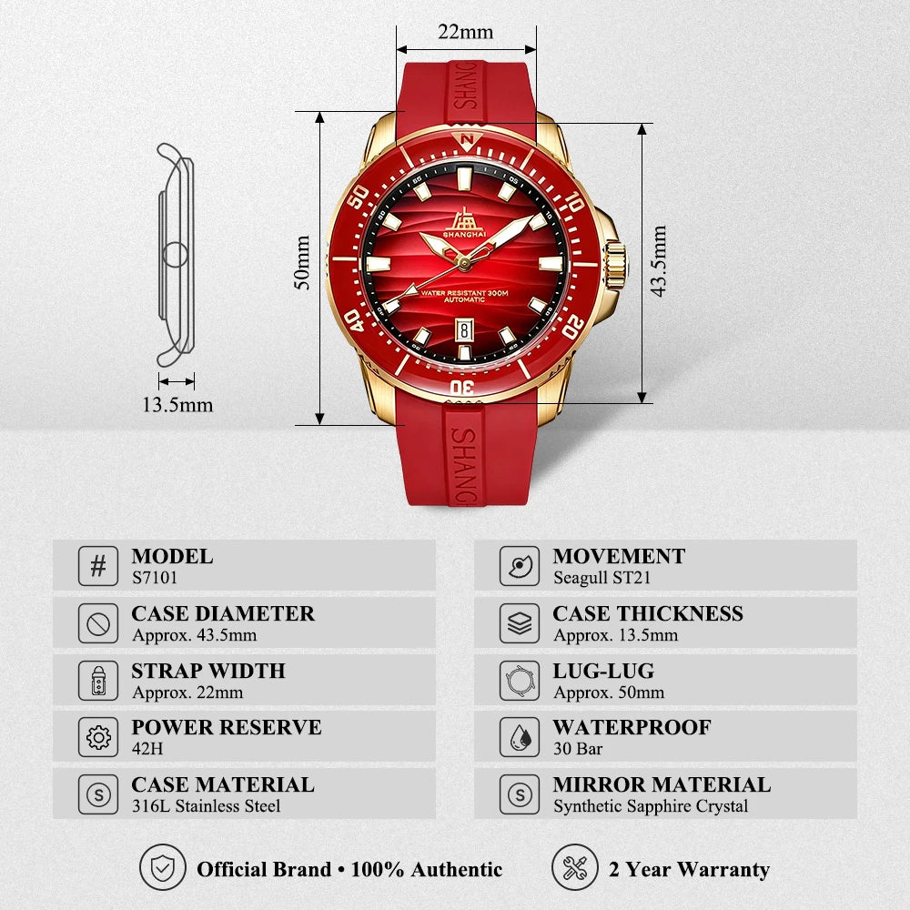 Shanghai Watch S7101 Montre Plongée Automatique Seagull ST21 Saphir 300m 43mm – CLEVI Paris