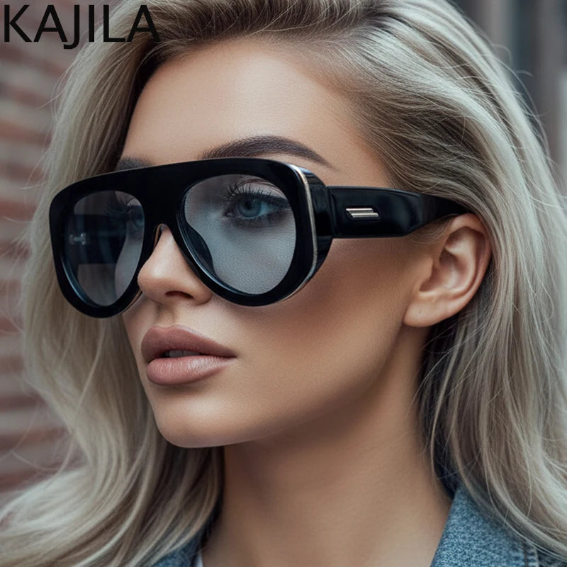 Lunettes de Soleil Oversize Ovales Pilot Y2K UV400 Dégradé Femme – CLEVI Paris