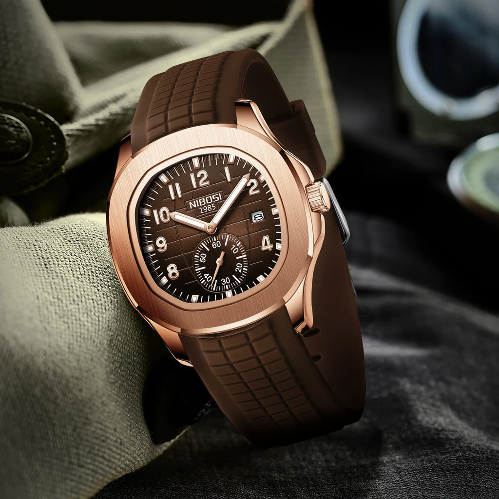 Montre Quartz Homme NIBOSI 2653 – Style Aquanaut, Date Automatique & Aiguilles Lumineuses