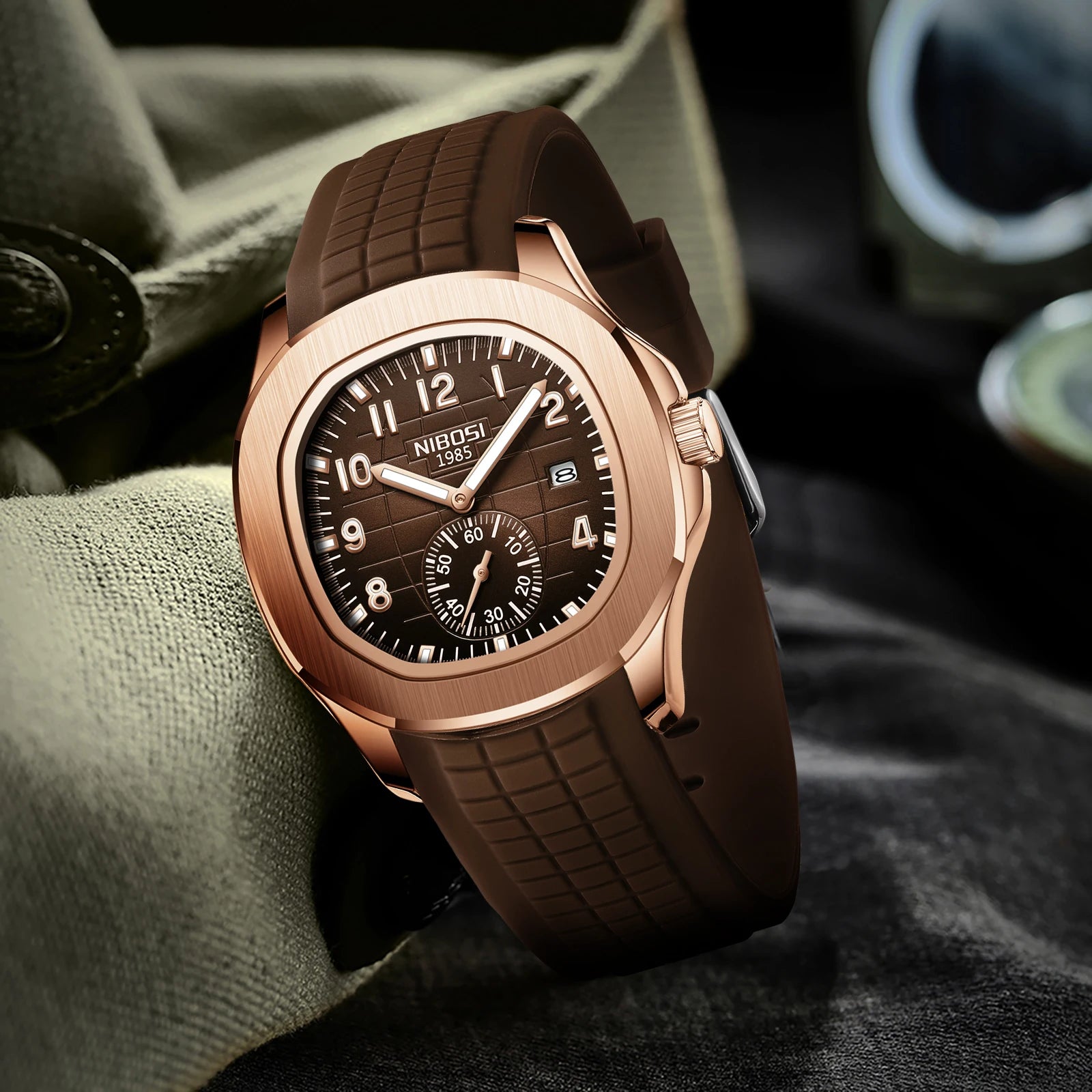 Montre Quartz Homme NIBOSI 2653 – Style Aquanaut, Date Automatique & Aiguilles Lumineuses