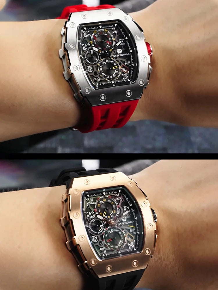 Montre Quartz Homme TSAR BOMBA TB-8204 Tonneau Saphir Chronographe – CLEVI Paris