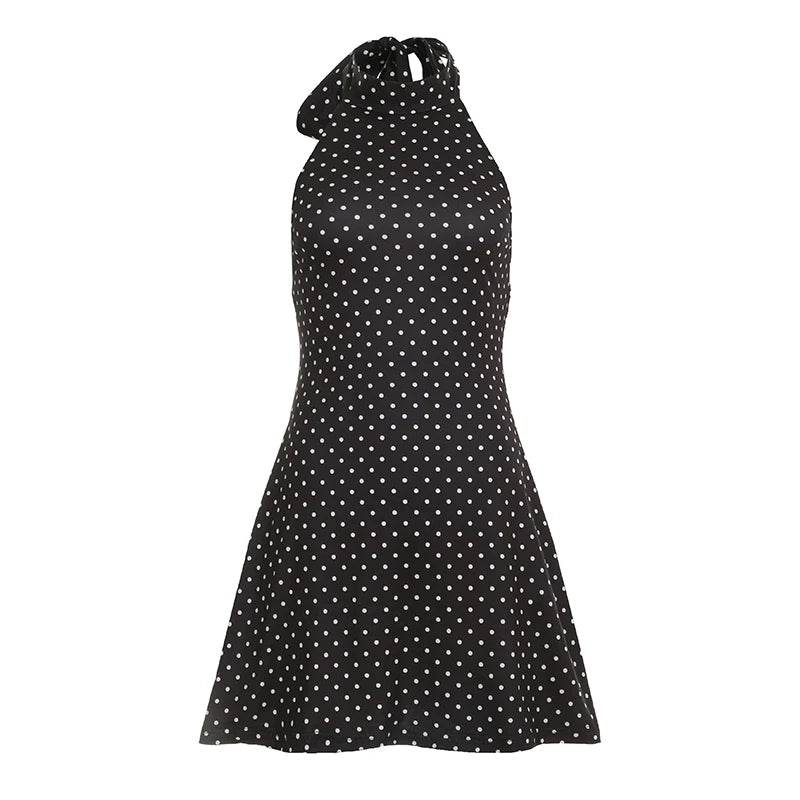 Robe Mini Halter à Pois Femme | Robe Slim Sans Manches Dos Nu Été – CLEVI Paris