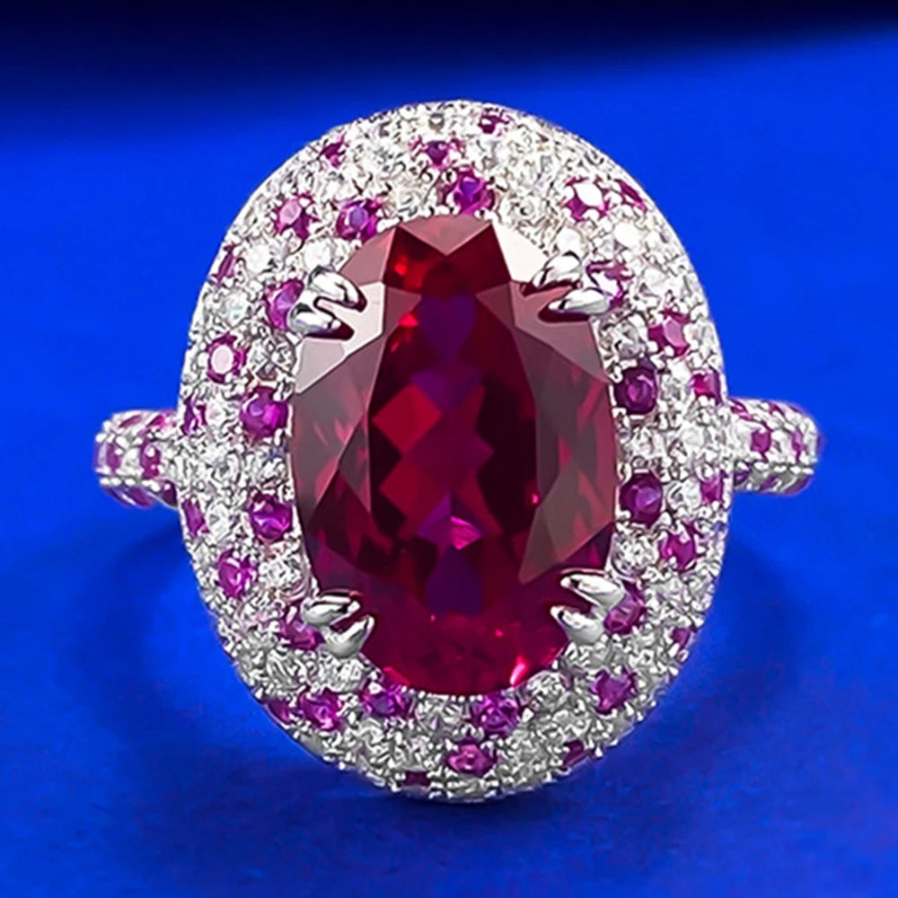 Bague Rubis Ovale 8x12mm Diamants Haute Carbone Argent 925 – CLEVI Paris