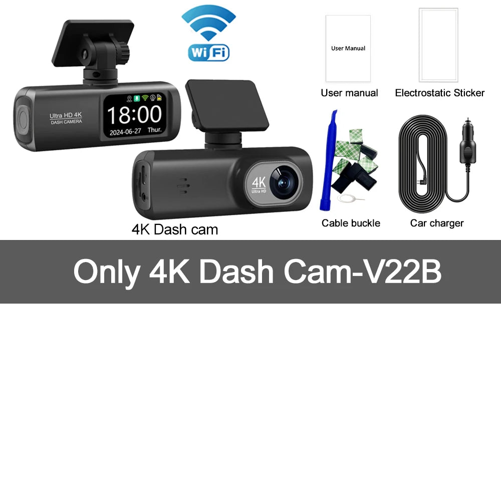 Dashcam 4K WiFi V22B – Double Objectif, GPS, Caméra Arrière 1080p, Surveillance Parking 24h – CLEVI Paris