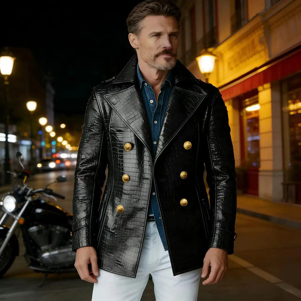 Manteau Peacoat Homme Similicuir Crocodile – CLEVI Paris