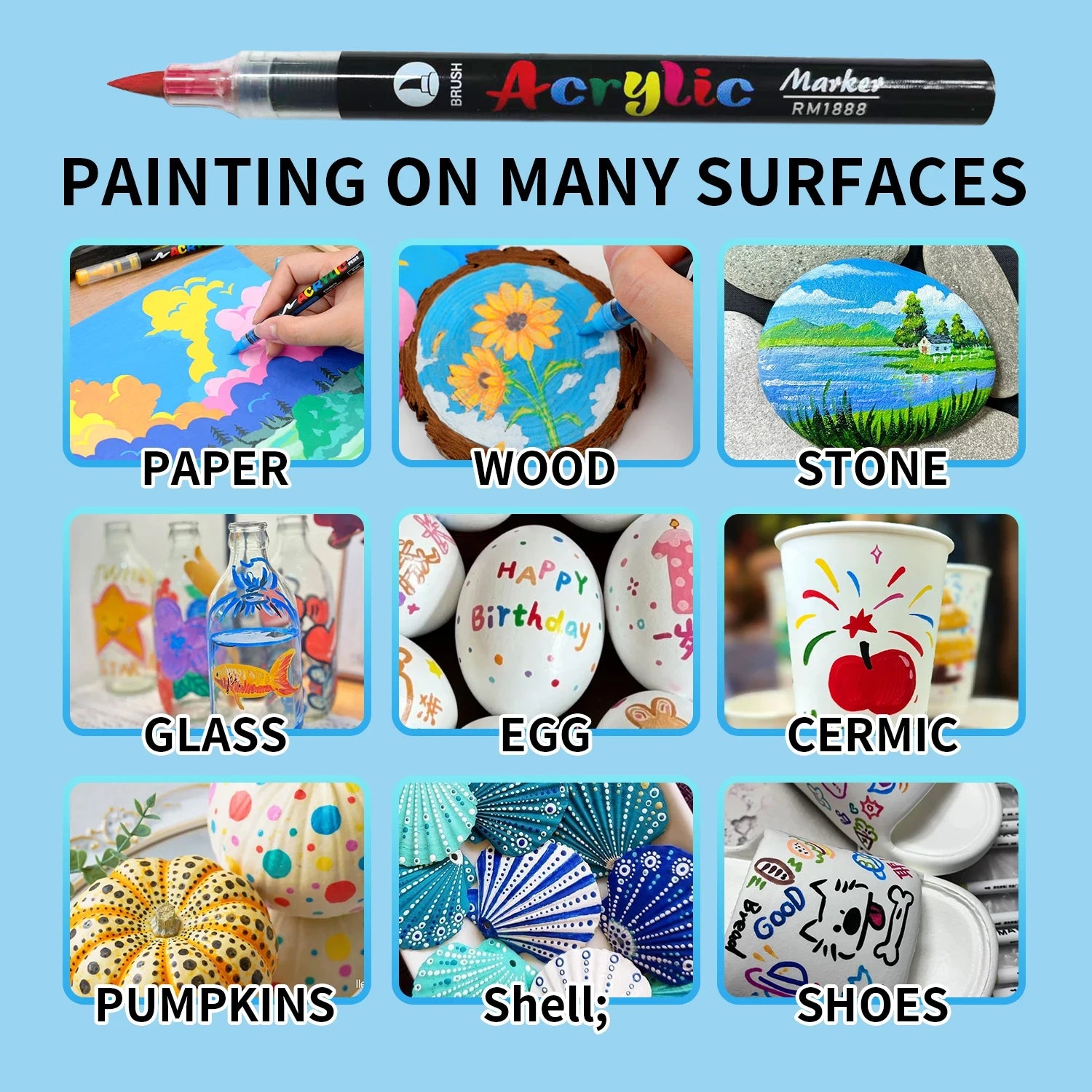 Marqueurs Peinture Acrylique Pointe Pinceau – 12 à 60 Couleurs, Pierre Bois Verre – CLEVI Paris