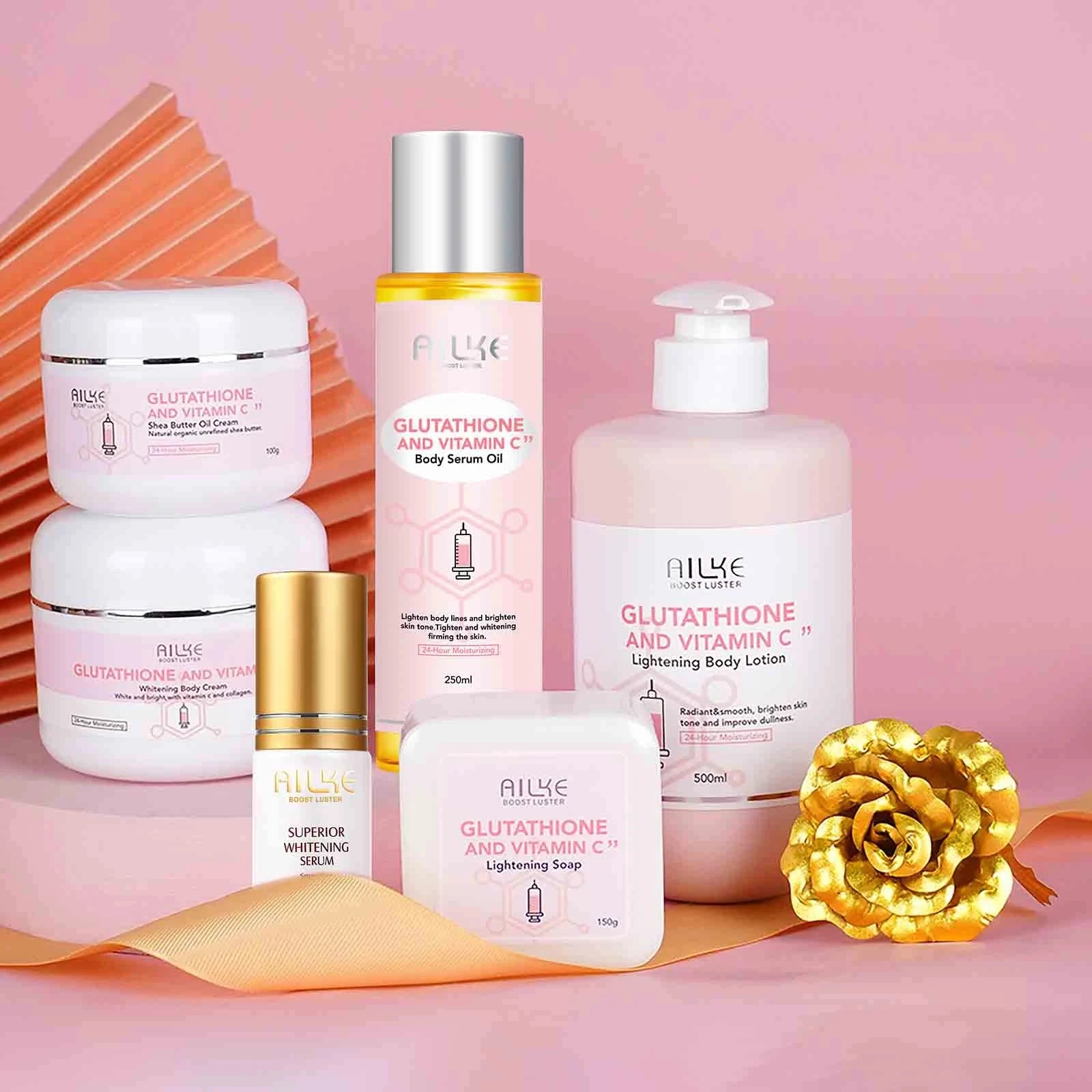 Gamme Éclat AILKE Glutathion & Vitamine C | Crème Corps, Lotion, Sérum & Savon Éclaircissant – CLEVI Paris