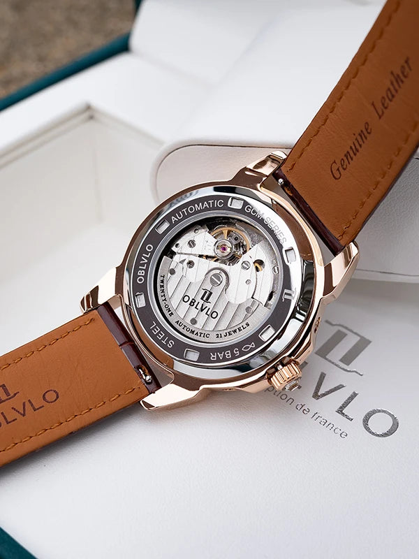 OBLVLO Montre Automatique Homme Multifonction TY1655 Saphir Cuir 41mm 50m – CLEVI Paris