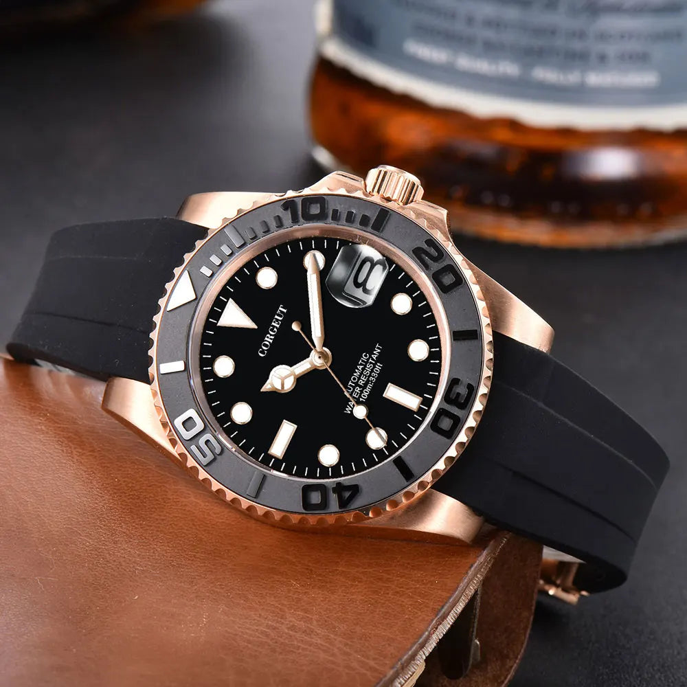 Montre Automatique Homme Corgeut 40mm – NH35 / PT5000 / Miyota Lunette Céramique Bracelet Caoutchouc – CLEVI Paris