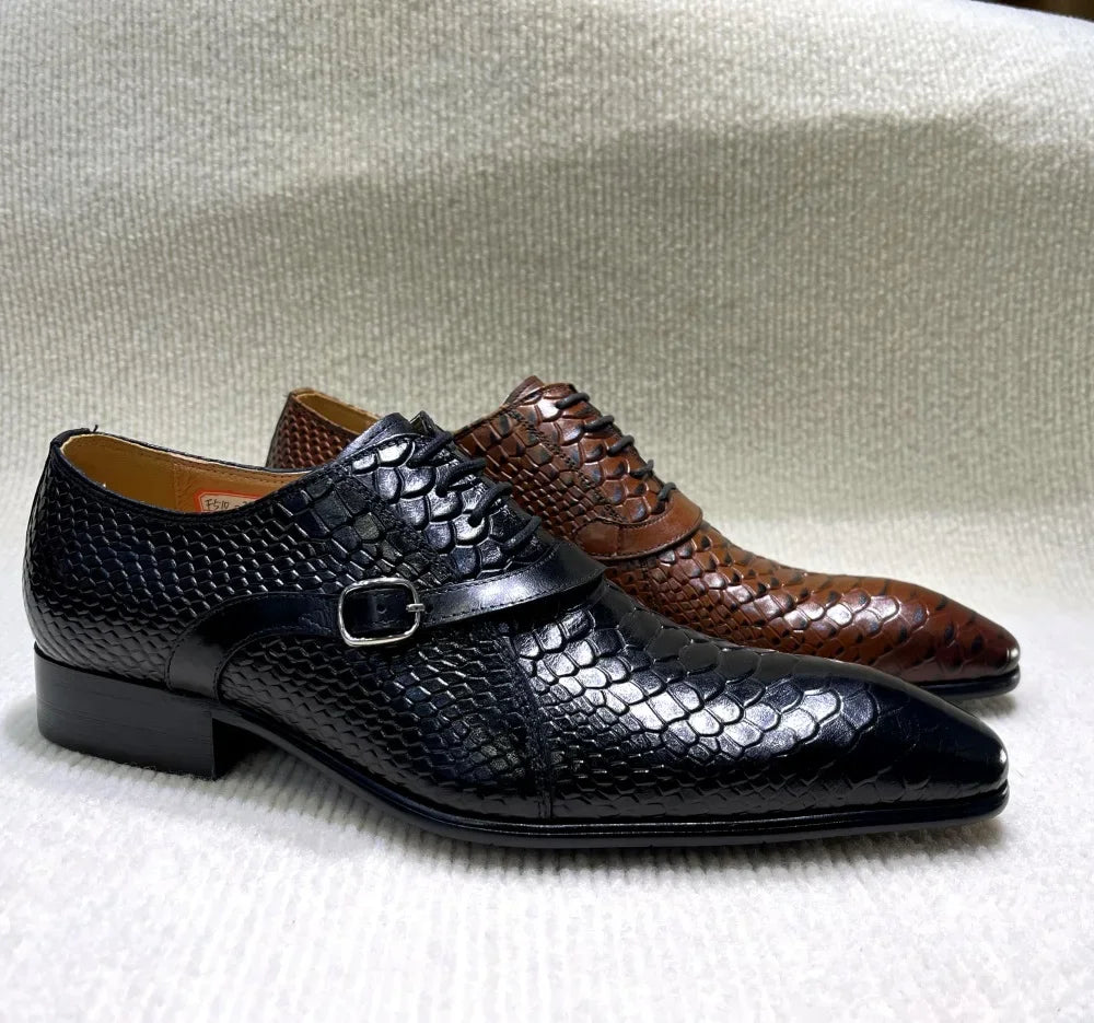 Oxford Homme Cuir Peint Main Motif Python Style Italien – CLEVI Paris