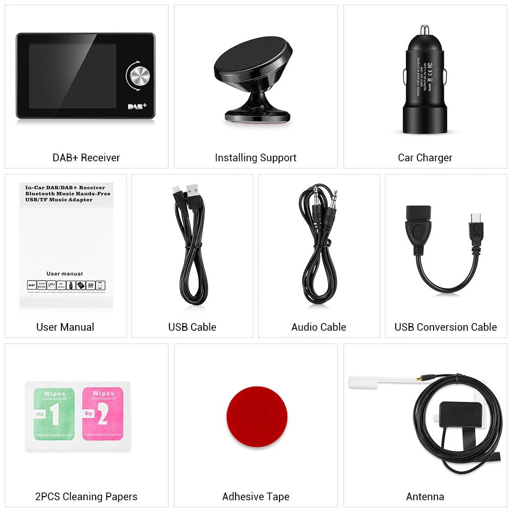 Adaptateur DAB+ Voiture Ezonetronics – Écran 2,8" Couleur, Bluetooth, Transmetteur FM, Carte TF 64Go, Appel Mains Libres