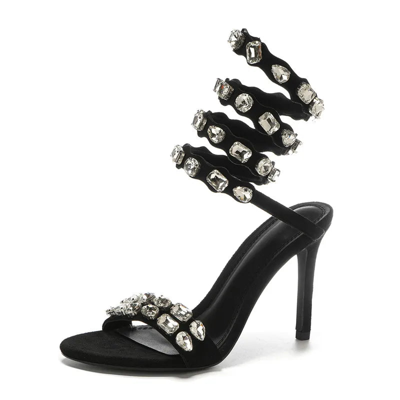 Sandales Gladiateur Talon Aiguille Cristaux Luxe Femme Mariage – CLEVI Paris