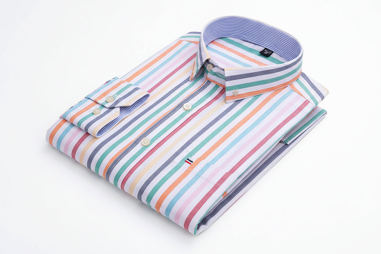 Chemise Oxford Homme Manches Longues Rayée Casual 100% Coton – Tailles 38-47 – CLEVI Paris