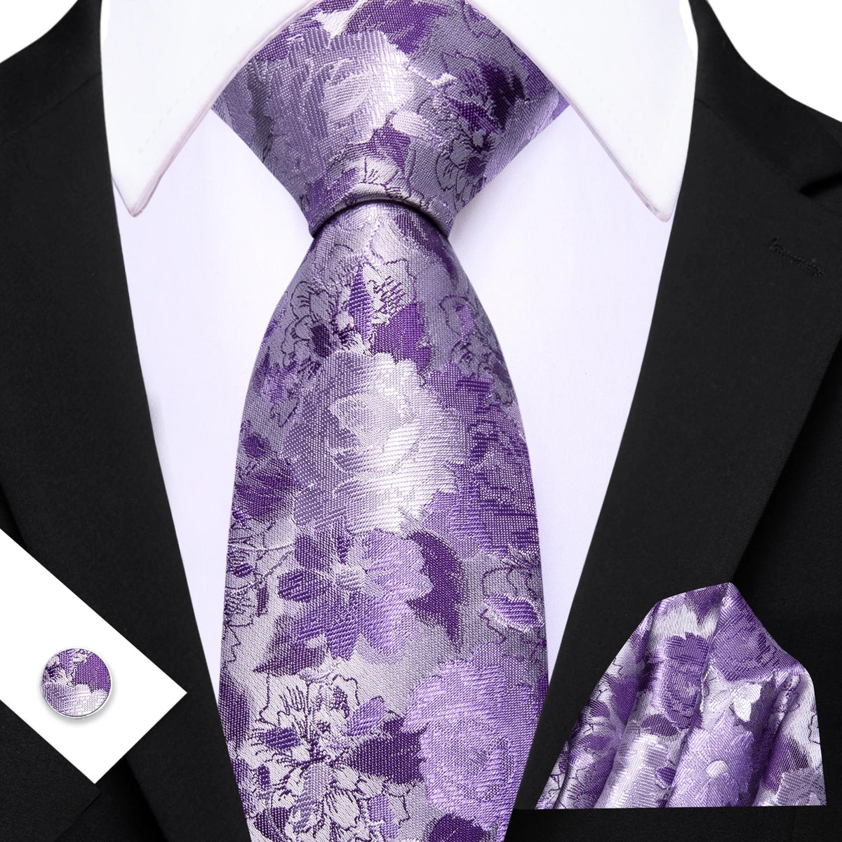 Ensemble cravate homme 3 pièces jacquard floral – CLEVI Paris