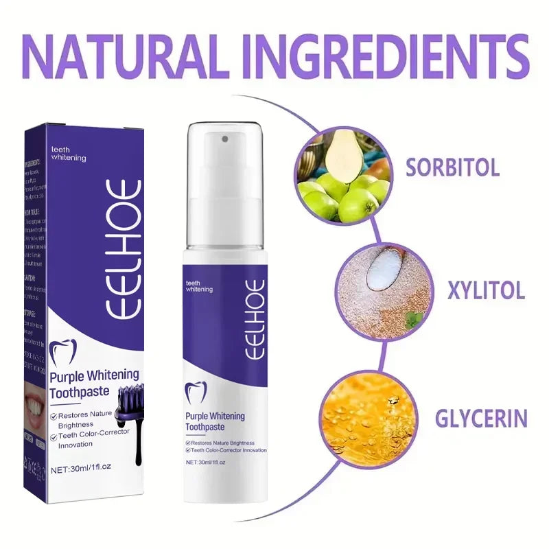 Dentifrice Violet Blanchissant Eelhoe | Correction Couleur, Nettoyage Profond & Haleine Fraîche | 30ml – CLEVI Paris