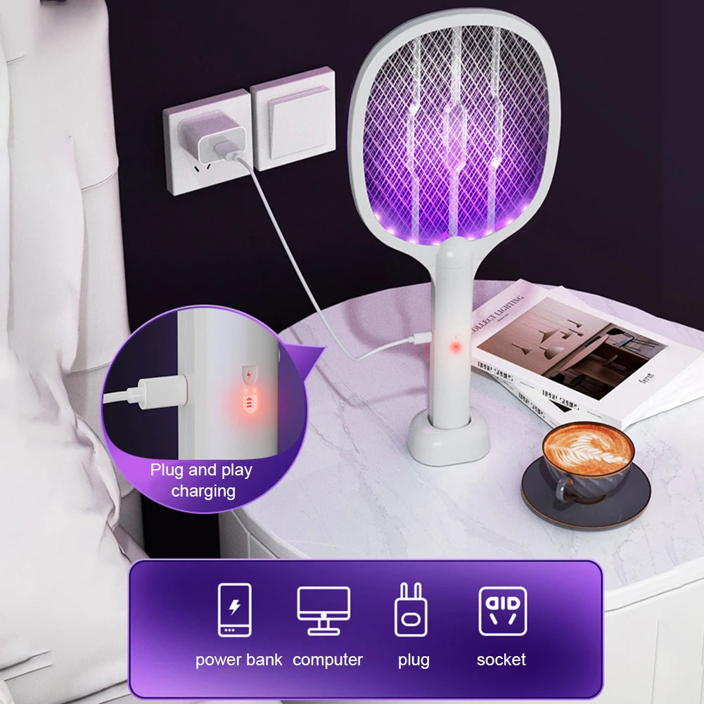 Raquette Anti-Moustiques 3000V USB-C Rechargeable 2-en-1 Lampe UV Maison & Bureau – CLEVI Paris