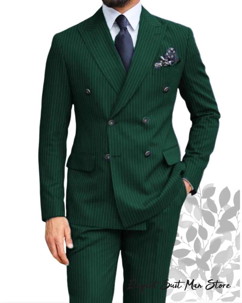 Costume 2 Pièces Homme Rayures Double Boutonnage – Blazer Slim + Pantalon | Business & Mariage | XXS-7XL