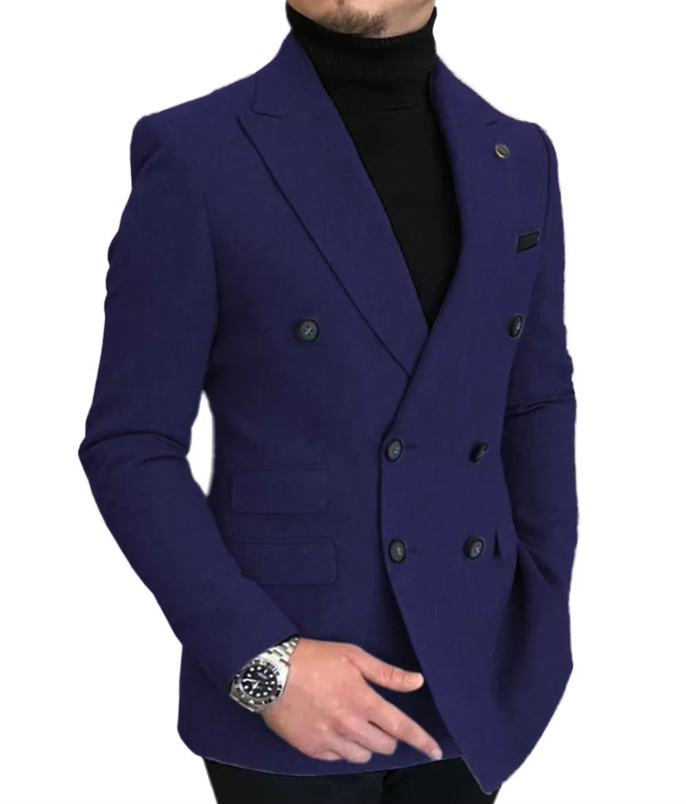 Blazer Croisé Homme en Laine Mélangée Style Tweed – CLEVI Paris