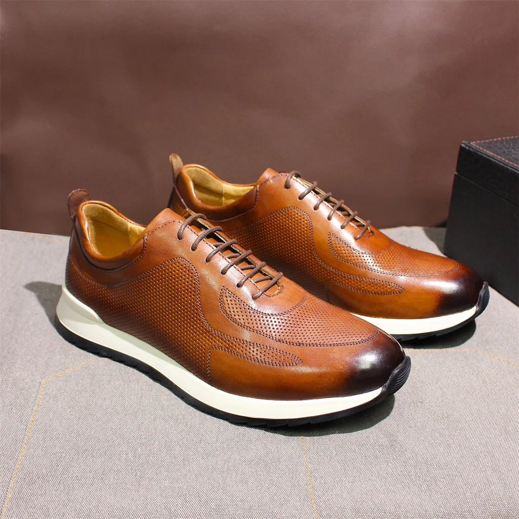Sneakers Homme Cuir Véritable Perforé – Confort & Style Casual