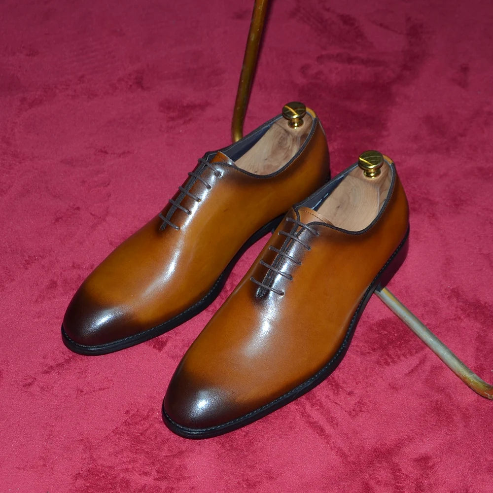 Richelieu Homme Whole-Cut Oxford – Cuir Véritable, Fait Main, Bout Uni – CLEVI Paris