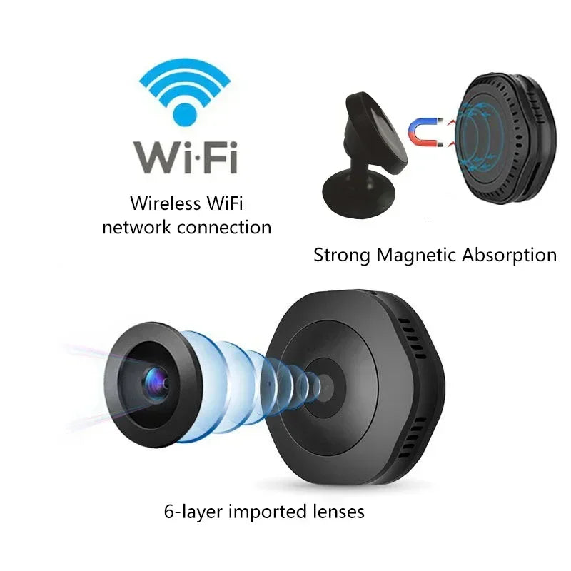Mini Caméra WiFi 4K HD – Vision Nocturne, Enregistrement Audio/Vidéo, Surveillance Intérieur/Extérieur – CLEVI Paris