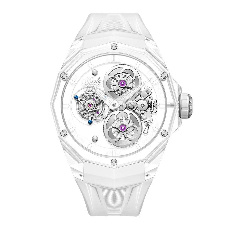 Montre Homme Tourbillon Volant HAOFA 2388 – Boîtier Saphir ou Grenat Transparent Squelette Réserve 60h Édition Limitée – CLEVI Paris
