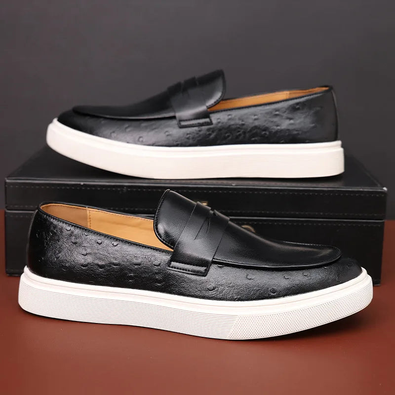 Loafer Penny Homme Cuir Embossé Slip-On Semelle Épaisse Style Britannique | Casual Outdoor EU 38-46