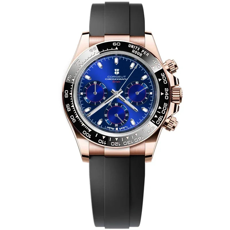 Montre Chronographe Homme Corgeut 9002 Quartz VK63 Saphir 100m Silicone – CLEVI Paris