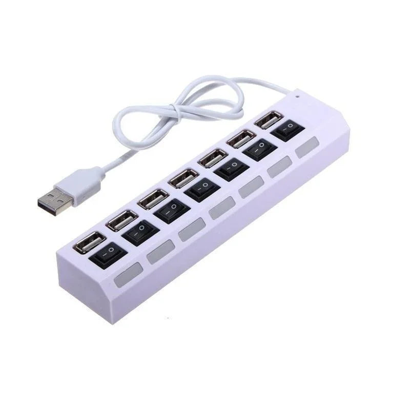 Hub USB 2.0 LED 4 ou 7 Ports Interrupteur ON/OFF Noir Blanc PC – CLEVI Paris