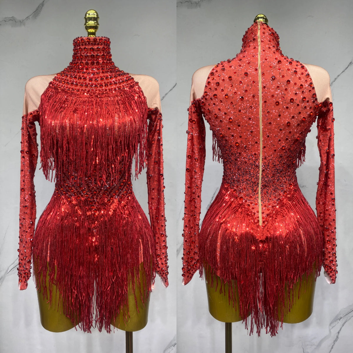 Justaucorps de scène à franges et strass – CLEVI Paris