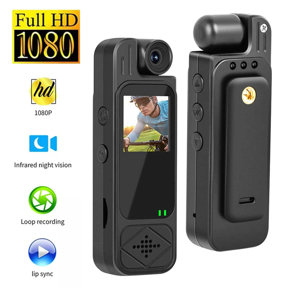 Mini Caméra Corporelle 1080P – Vision Nocturne IR, Écran 1.3", Objectif 180°, 5H Autonomie