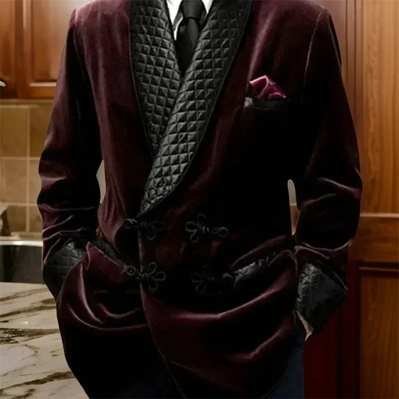 Blazer Long Velours Homme Rouge – CLEVI Paris