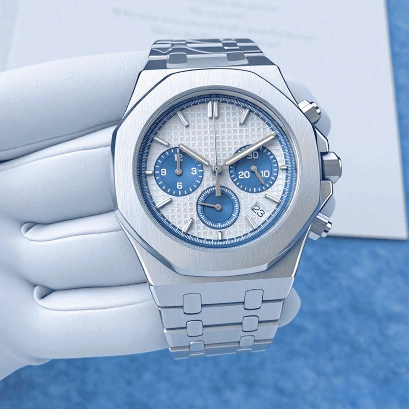 Montre Quartz Homme Chronographe Style Royal Oak Octogonal Acier Saphir VK63 – CLEVI Paris