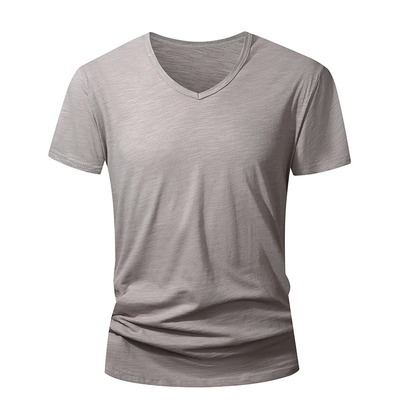 T-Shirt Homme 100% Coton Col V – Manches Courtes, Doux, Casual