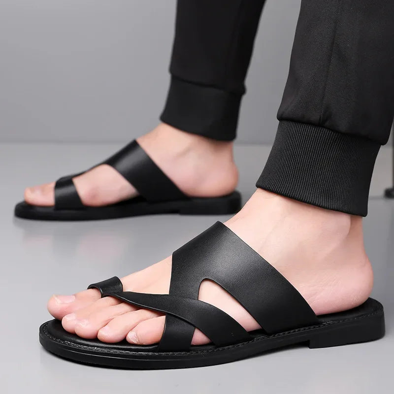 Sandales Homme Été – Microfibre, Antidérapantes, Bout Entrelacé, Style Français | Marron Foncé ou Noir