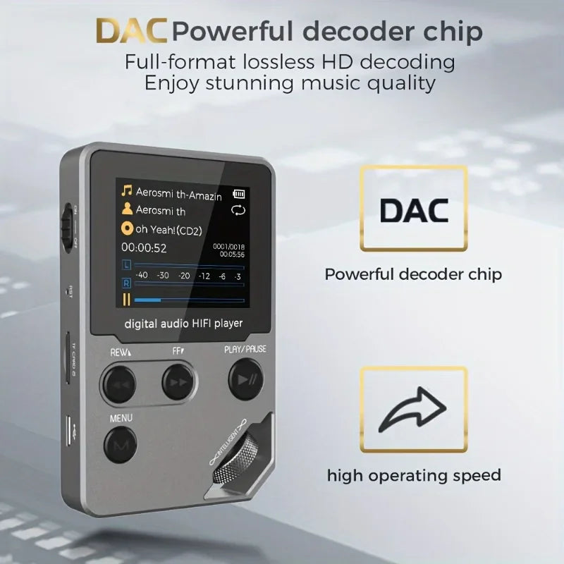 Lecteur MP3 Bluetooth 8 Go – Boîtier Zinc, 50h d'autonomie, Radio FM & Enregistreur
