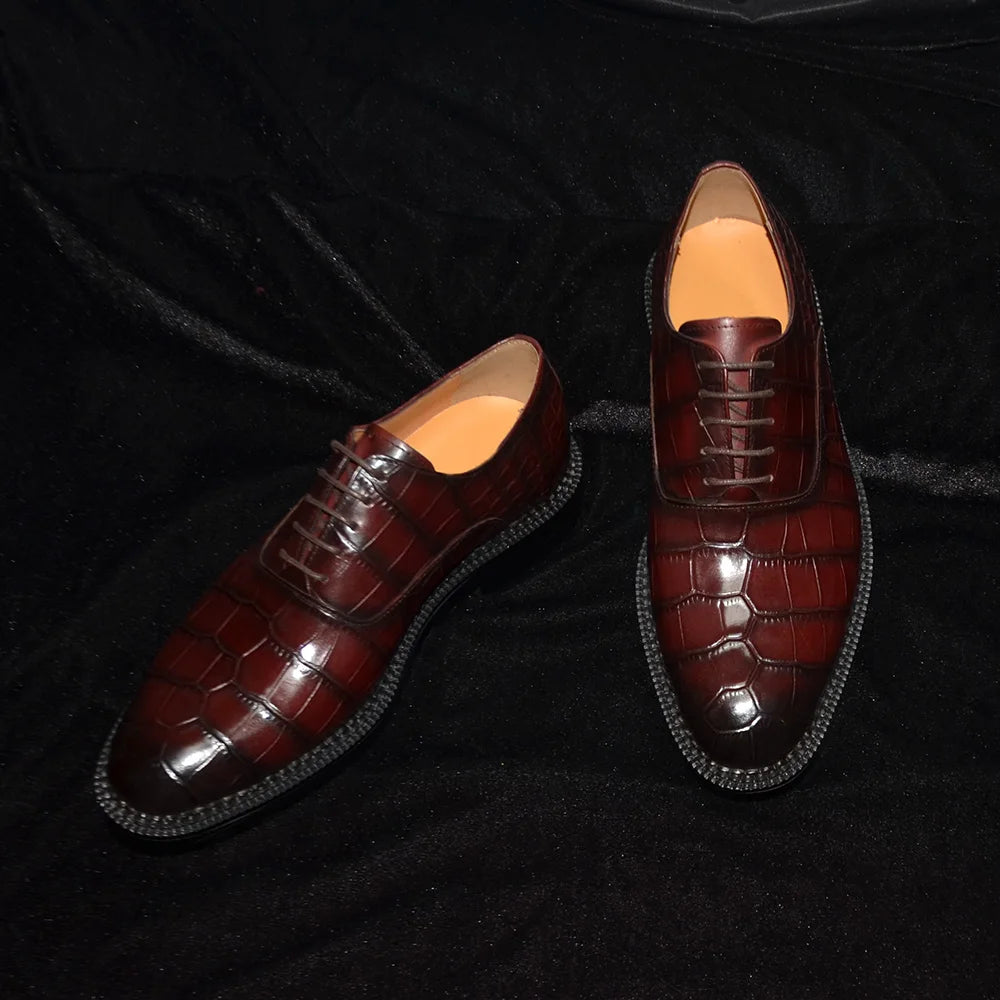 Richelieu Homme Luxe Rehaussant Cuir Vachette Motif Crocodile | Mariage Soirée EU 38-46