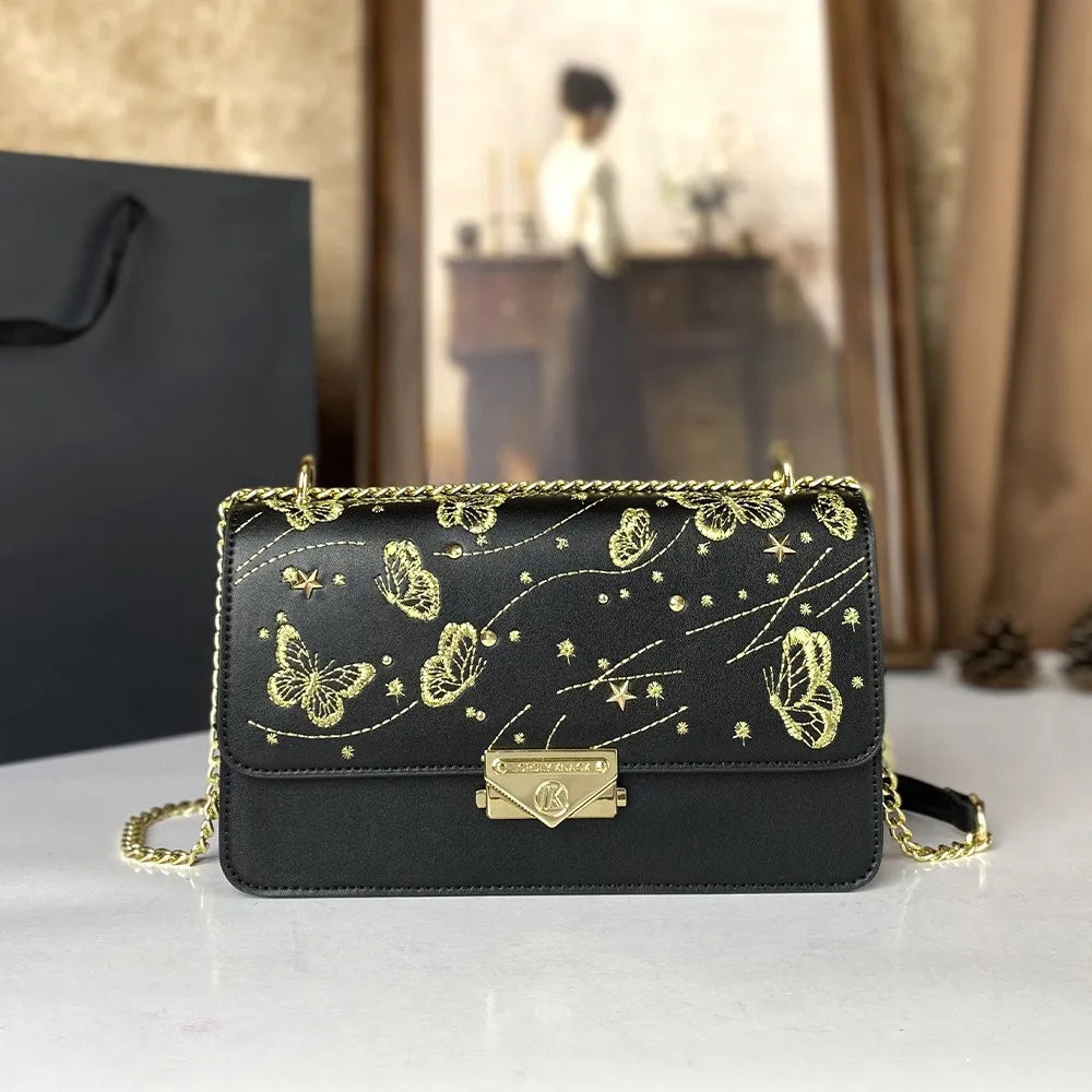 Sac Femme Carré Chaîne Motif Animal PU Épaule & Bandoulière 24×5×14cm Blanc Noir – CLEVI Paris