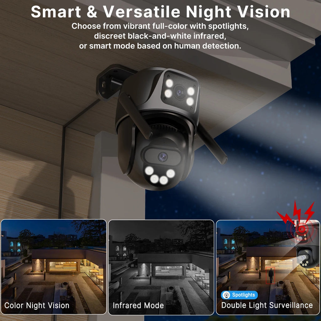 Pack Caméras IP WiFi Double Objectif 6MP PTZ – Détection Humaine Vision Nocturne Couleur IP66 ICSee – CLEVI Paris