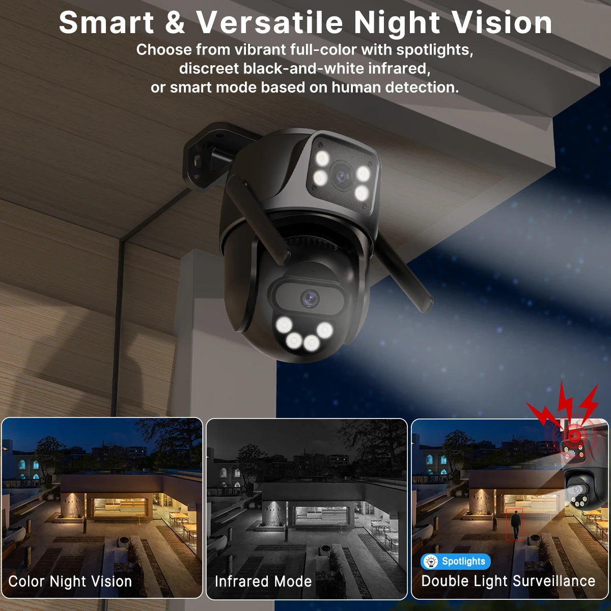 Pack Caméras IP WiFi Double Objectif 6MP PTZ – Détection Humaine Vision Nocturne Couleur IP66 ICSee – CLEVI Paris